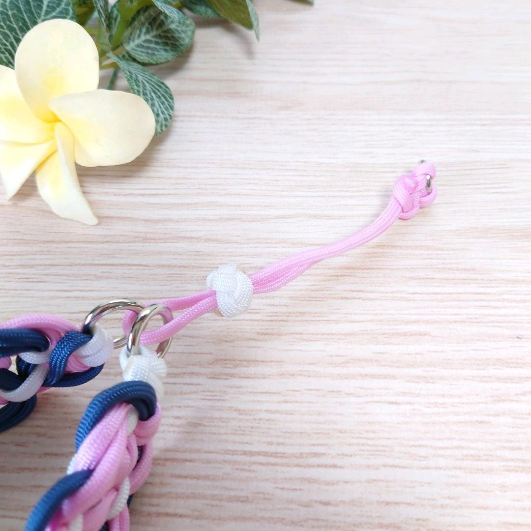 パラコード首輪　ハーフチョーク　太め　ネイビー×ピンク　№048