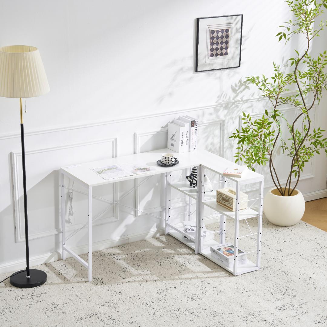 【新品】ホワイト 一体分離多用デスク パソコンデスク ラック付き