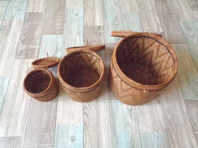 3種類セット●丸ボックス●柄入●アタ●バリ島●1195.5●アジアン雑貨