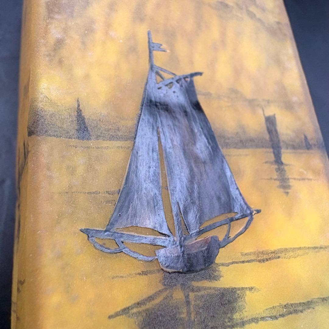 美品 ドームナンシー 帆船文花瓶 フラワーベース ヨット ウランガラス daum