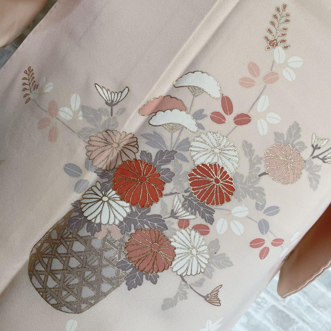 訪問着　フルセット　花籠　桜や花々　金彩加工　金駒刺繍　着物　Q5