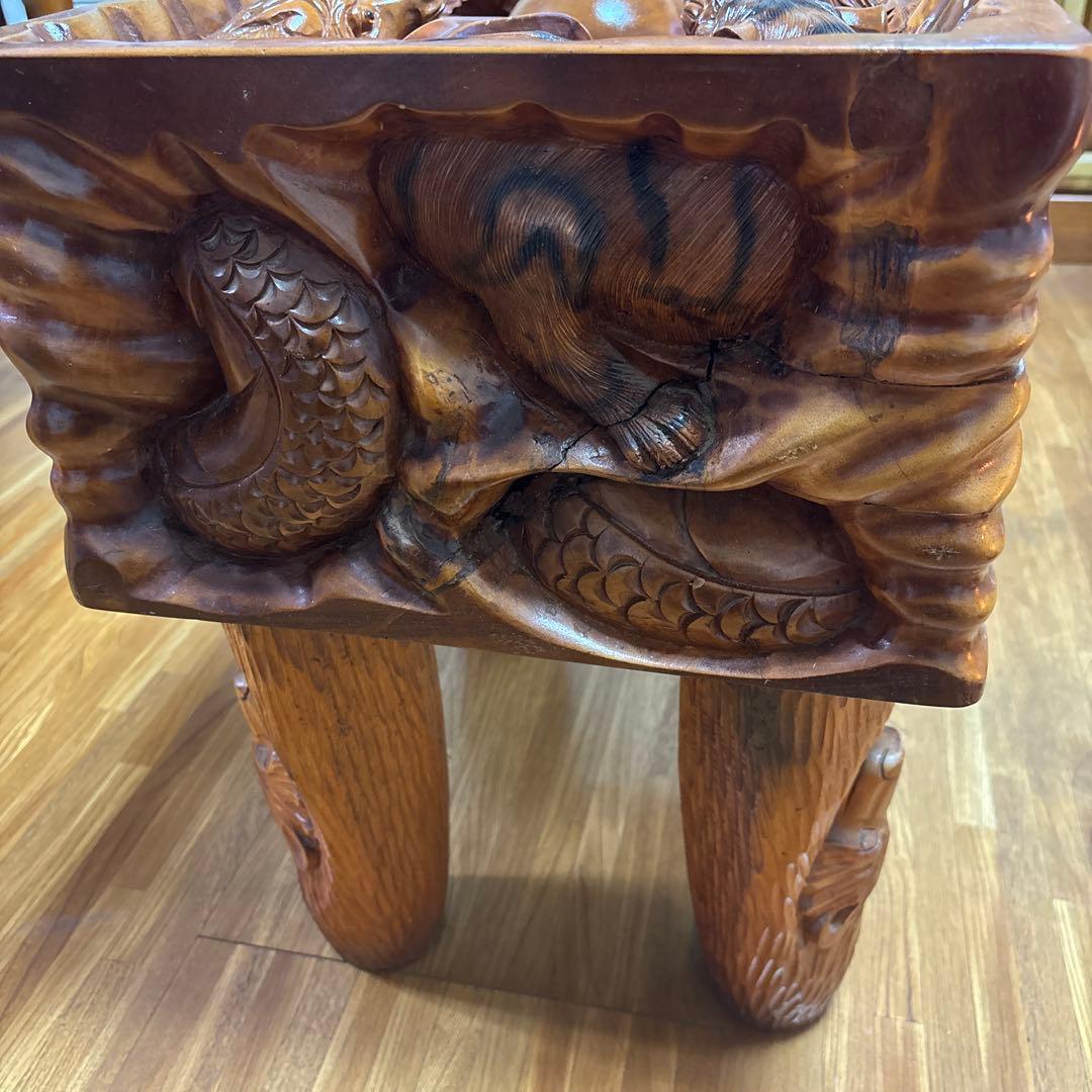 中国美術 木彫 彫刻 天然木 テーブル 美術品