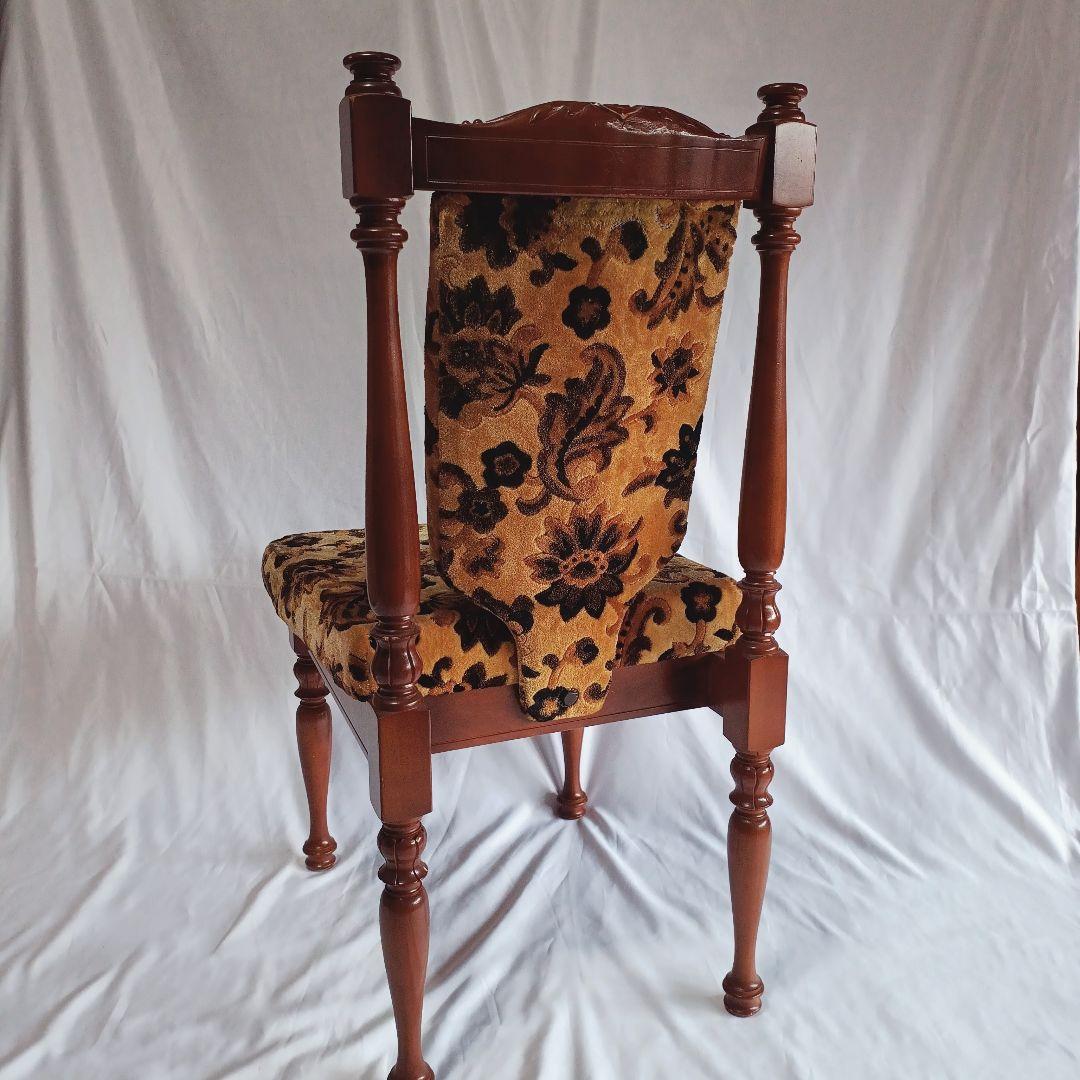 ヴィンテージ 花柄 オリーブ 経年のファブリックが美しい ダイニング チェア