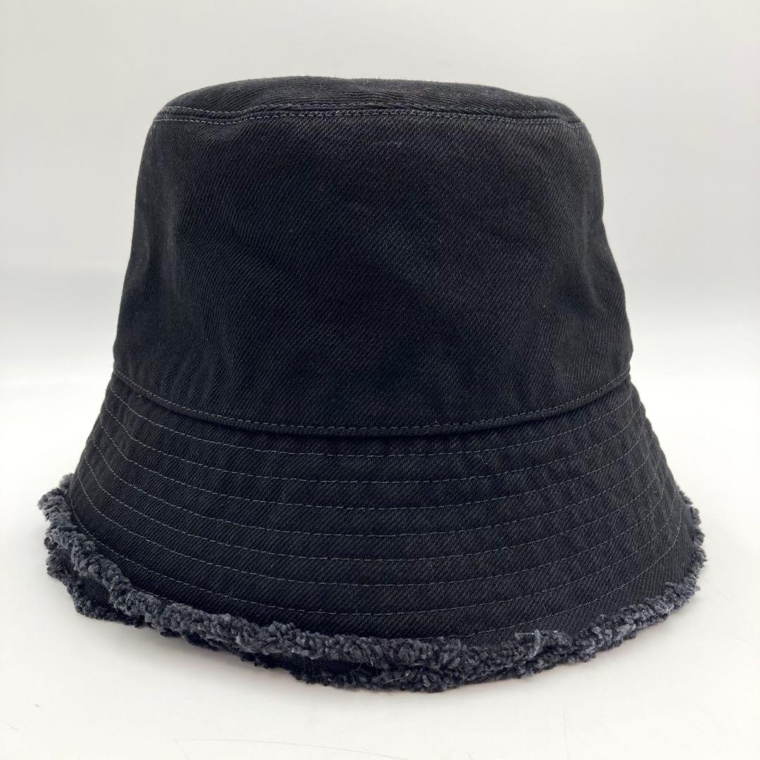 IZU✨ LOEWE バケットハット 帽子 レザーパッチ 黒 57 デニム