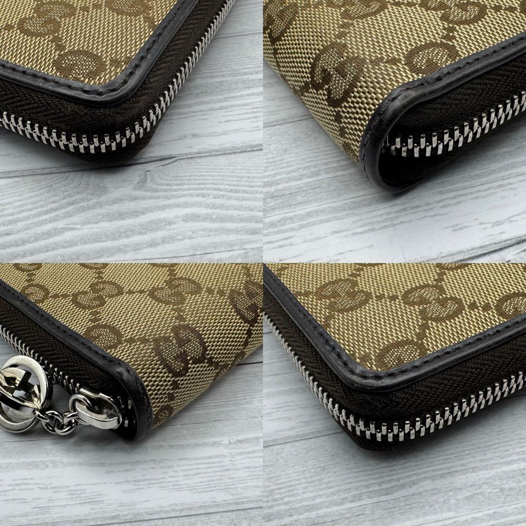 【美品】GUCCI 長財布 　GG柄　キャンバス　ラウンドファスナー ブラウン