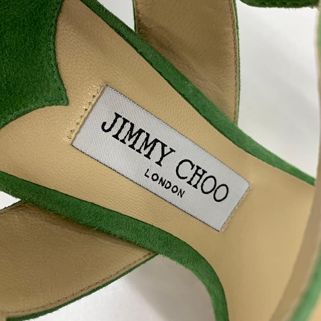 ジミーチュウ スエード ビジュー ストラップ サンダル ライトグリーン