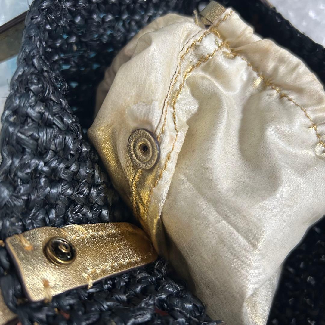 良品✨現行 ポロラルフローレン カゴバッグ ラフィアバッグ 巾着 ゴ ールド内袋