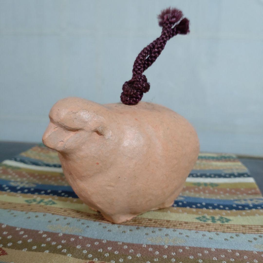 昭和の陶器 羊 土鈴紫色の紐付き