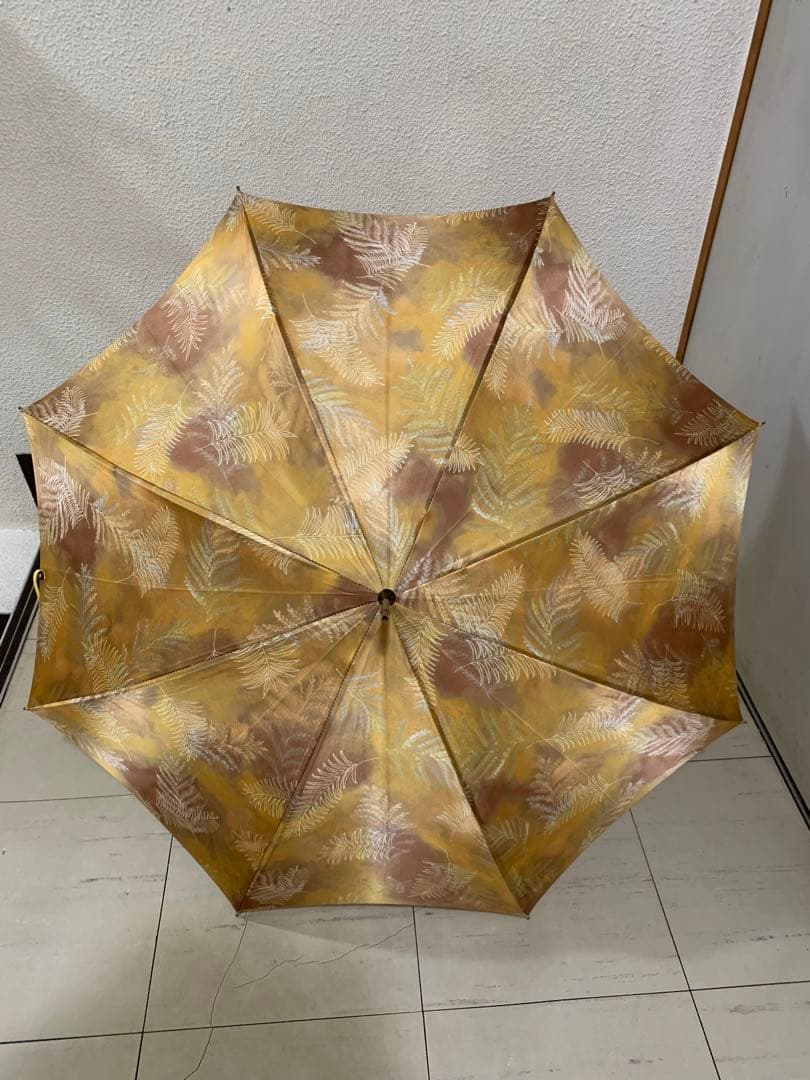 レア美品王室御用達イギリス製FOX社長傘雨傘ゴールド系植物柄フサ付き上品な傘
