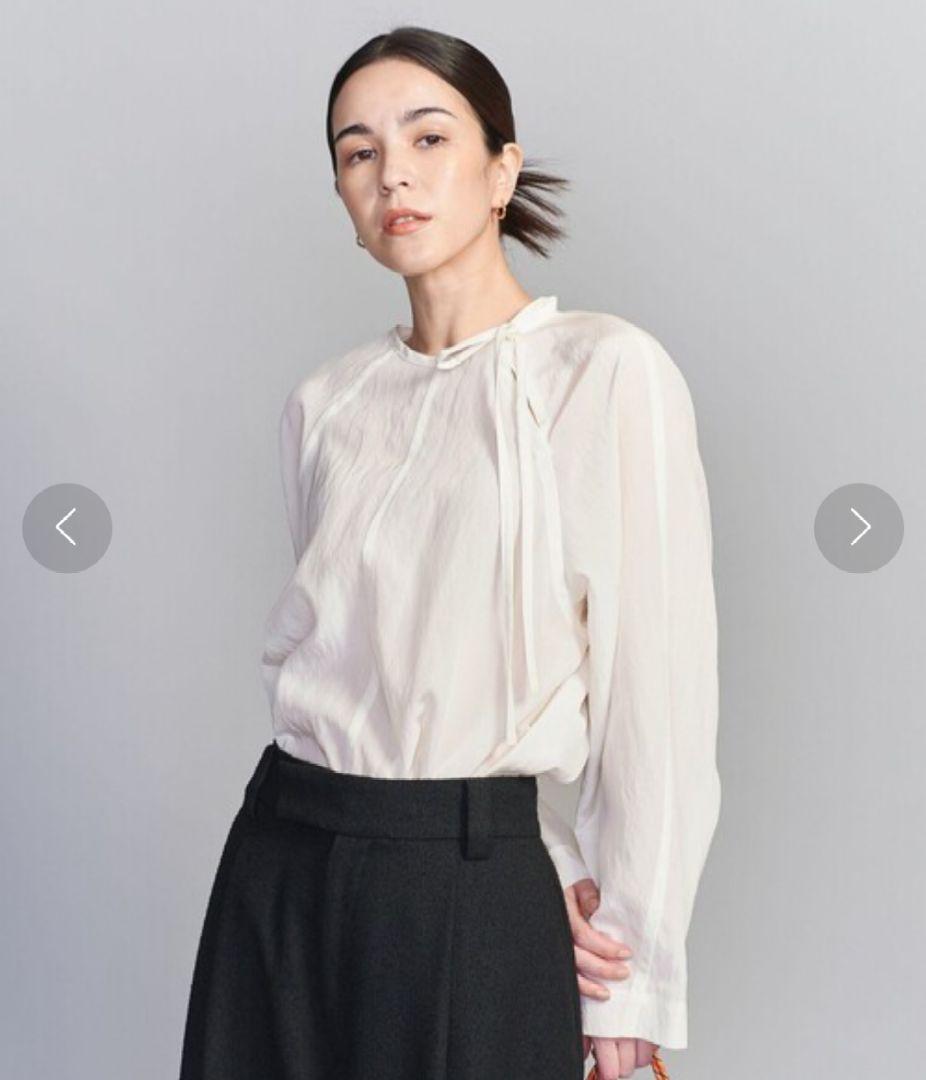 BEAUTY&YOUTH キュプラ リボンタイノーカラーブラウス