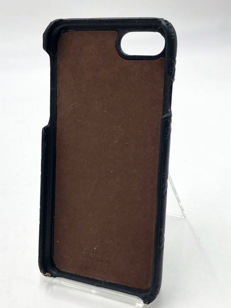 GUCCI グッチ　ブラックレザー iPhoneケース　GGパターンロゴ付き