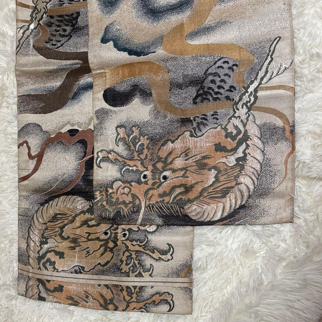 y*y様 名古屋帯？引き抜き結び用？アンティーク　レトロ　迫力ある龍柄　竜柄いか