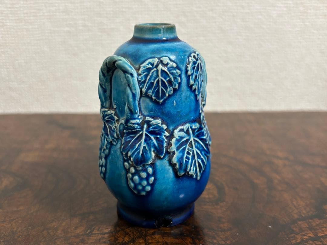 李朝　総瑠璃釉 葡萄文小壷 /骨董 古美術 壺 茶道具 唐物 染付 古玩