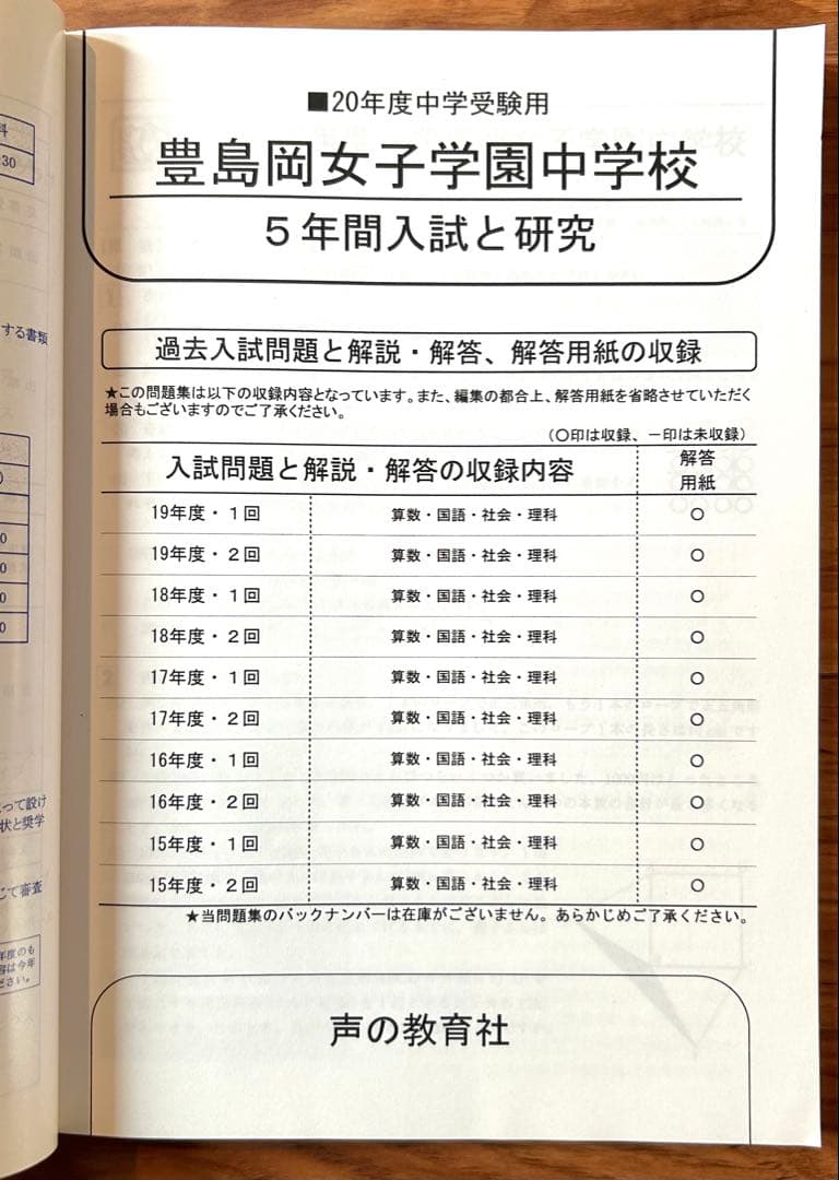 豊島岡女子学園中学校 スーパー過去問　2023、21、20、17、13年度用