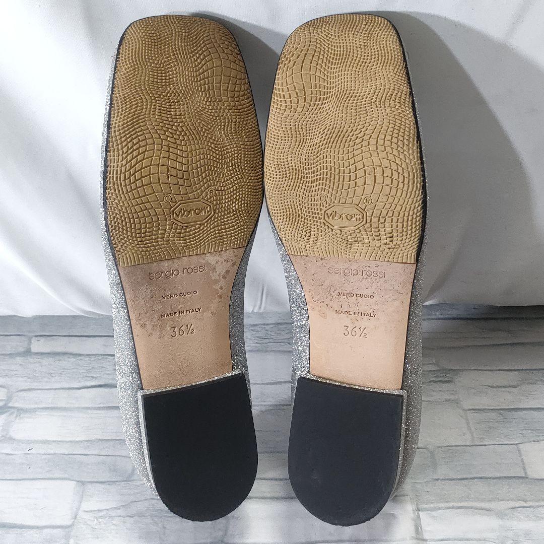 箱保存袋付き美品✨セルジオロッシ　グリッターフラットパンプス　シルバー　36.5