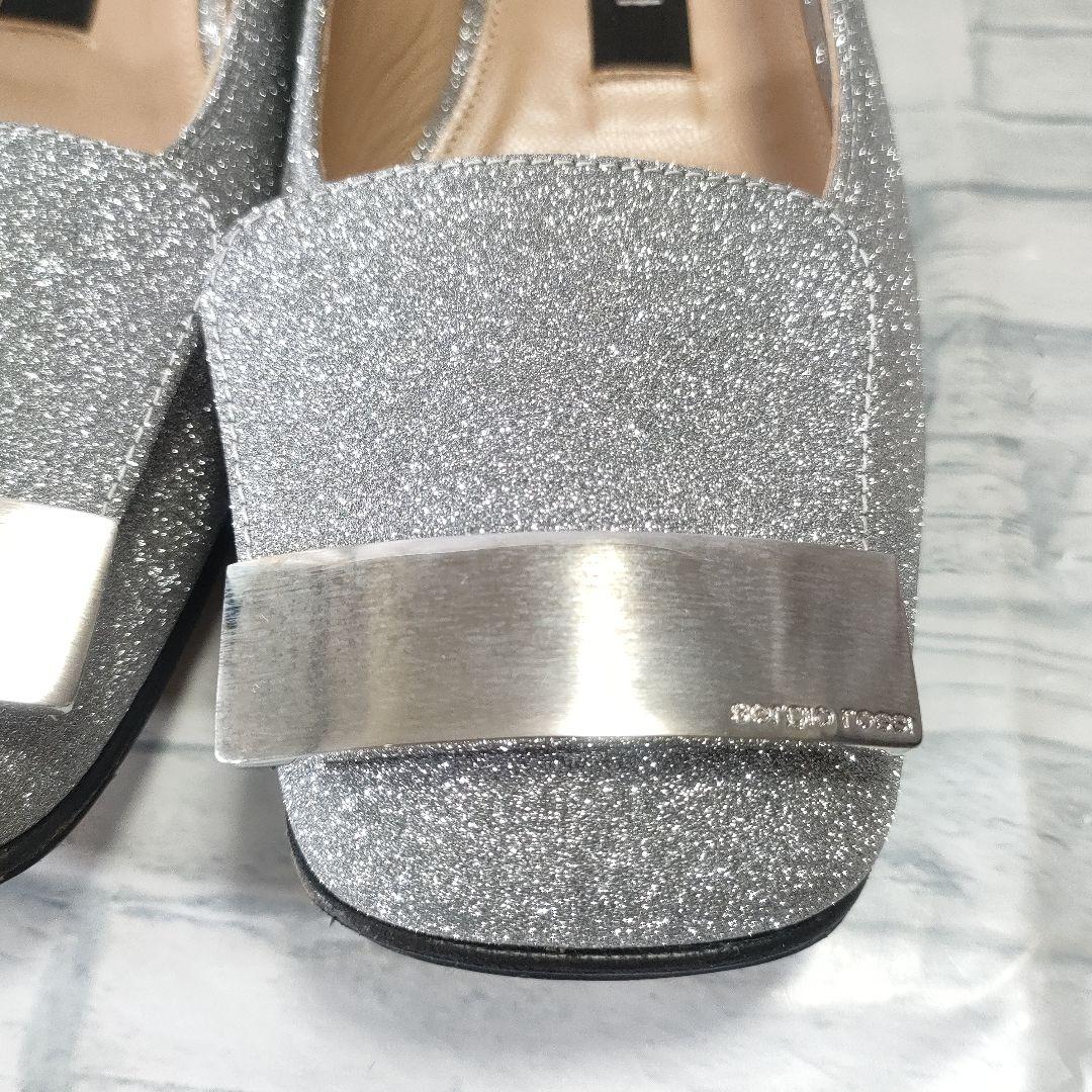 箱保存袋付き美品✨セルジオロッシ　グリッターフラットパンプス　シルバー　36.5
