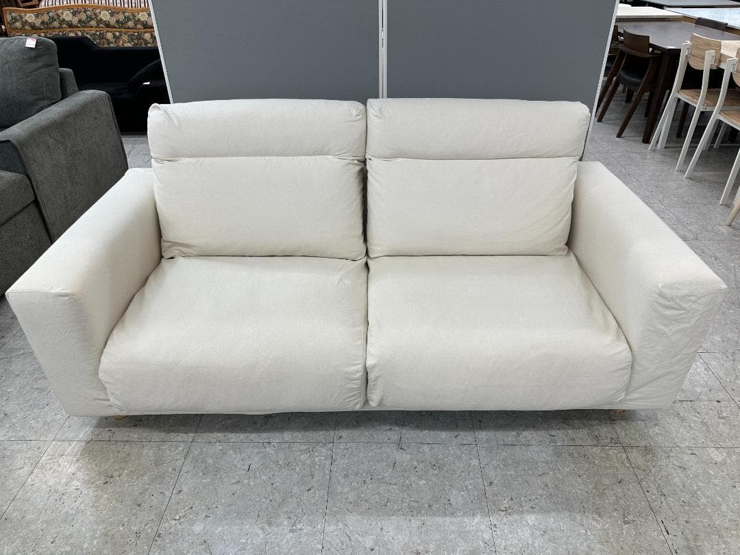 無印良品　2人掛けソファ　フェザーポケットコイル　ホワイト
