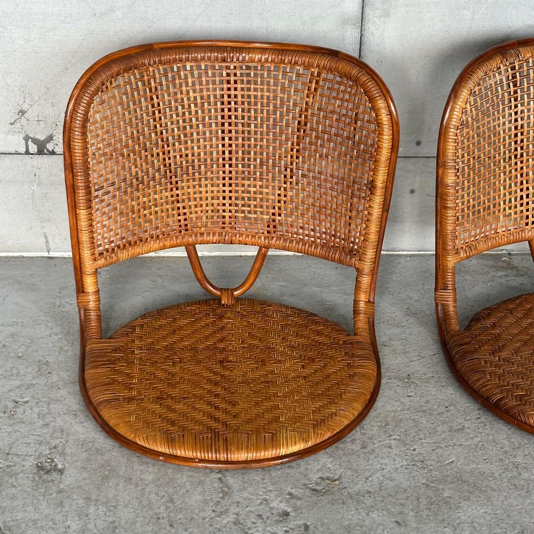 ꧁オールドラタン꧂籐ラタンフレーム 座椅子 ナチュラル天然素材　2脚セット