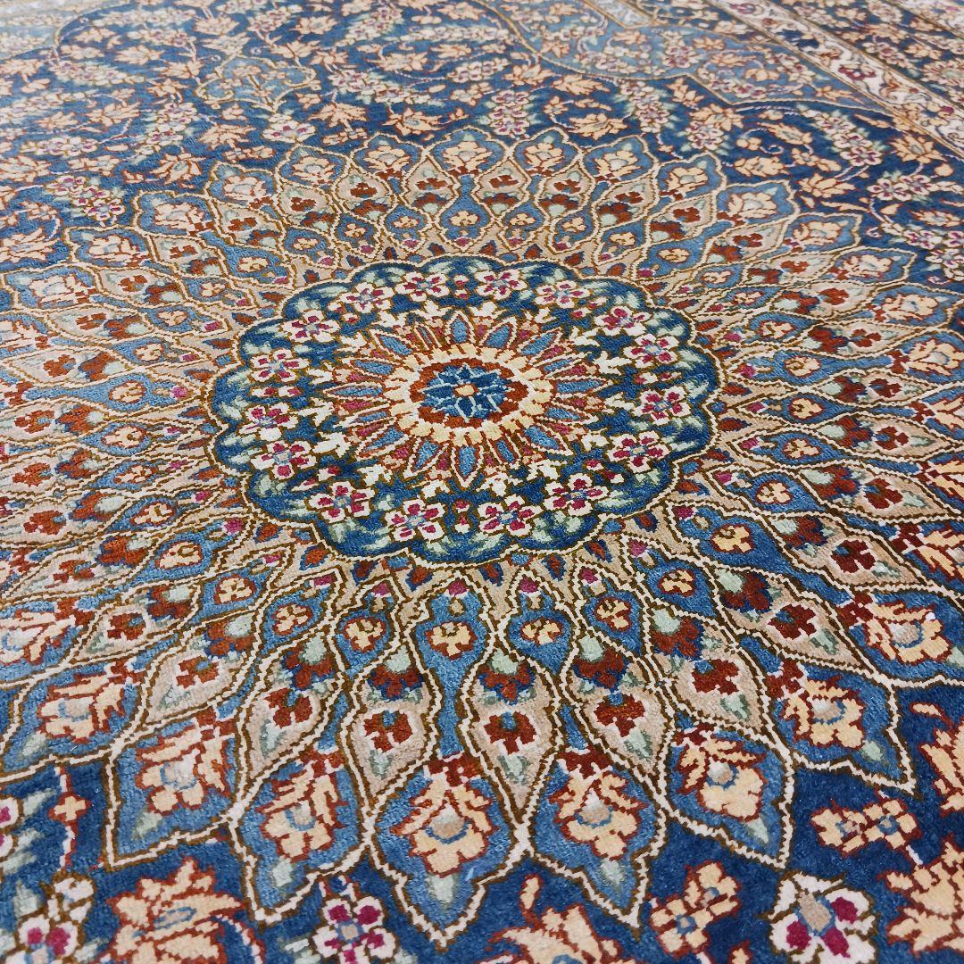 専用Y3144 高級ペルシャ絨毯 クム産 工房サイン シルク100% 手織り