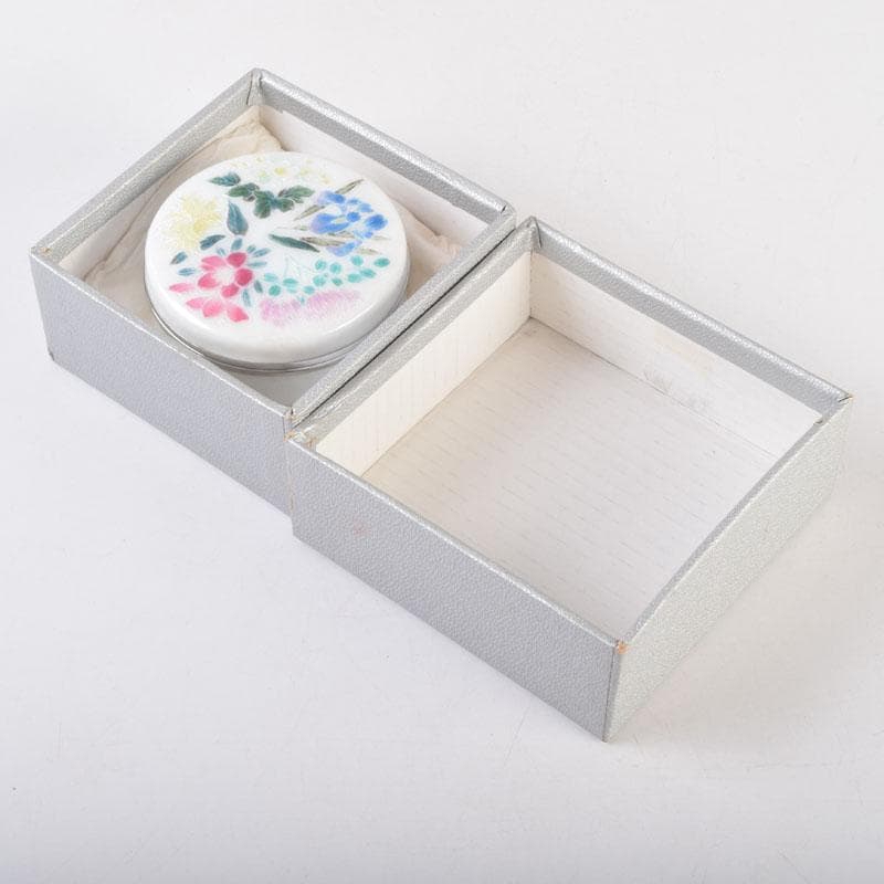 七宝焼　安藤七宝店　花草文　盒子　蓋物　箱付　V　8637