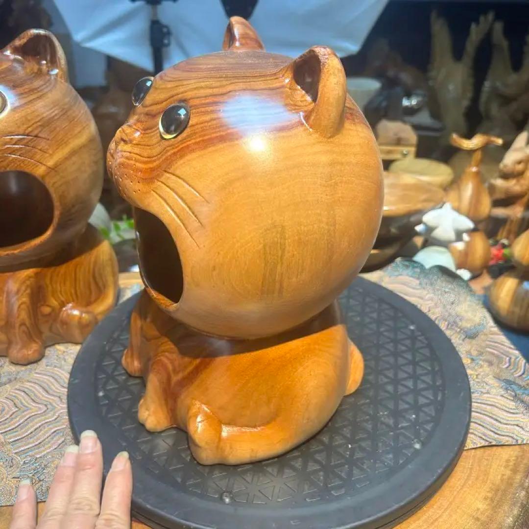 猫型木製置物 中型 ナチュラルウッド高22cm幅18cm