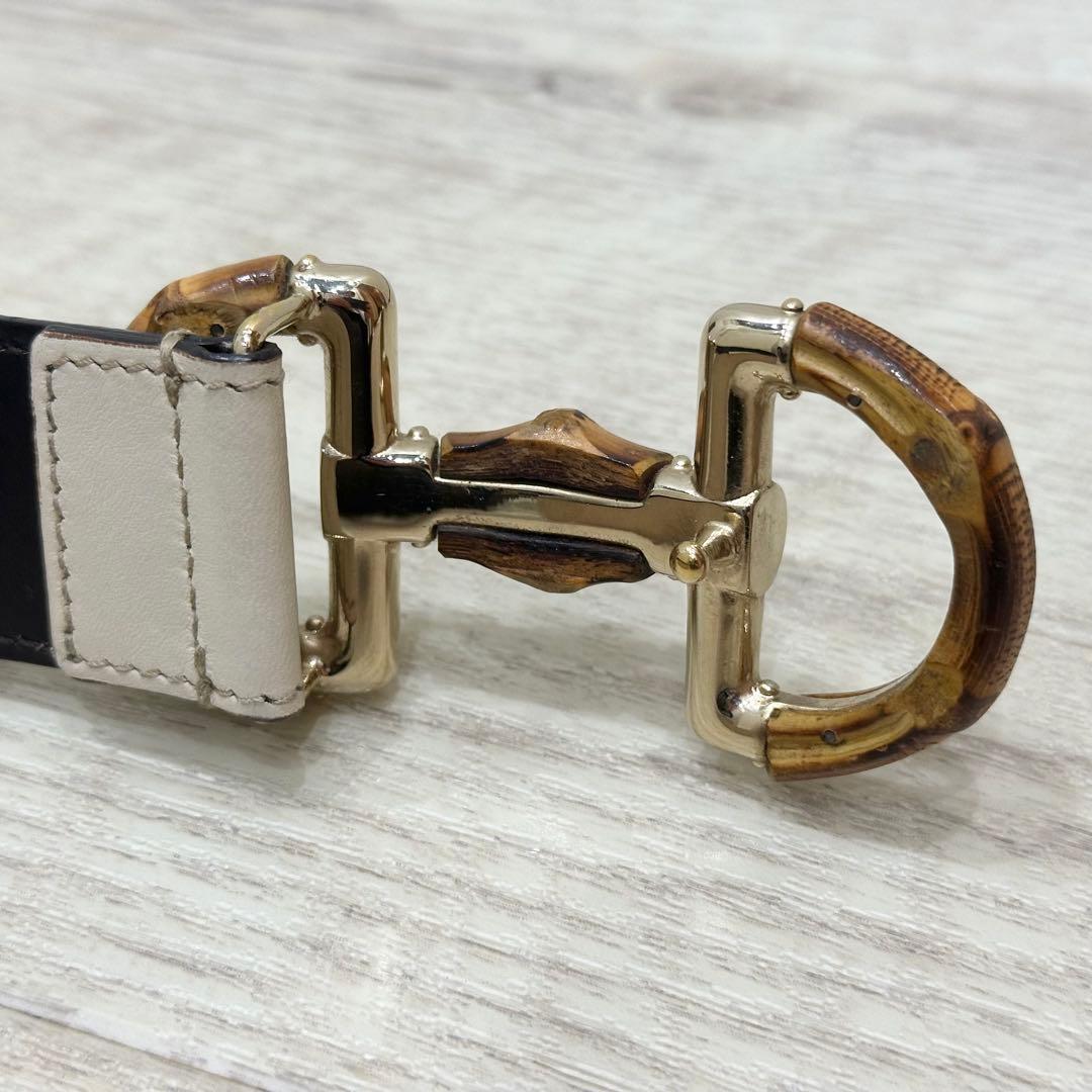 た*か様 希少 美品 オールドグッチ ベルト バンブー ホースビット アイボリー