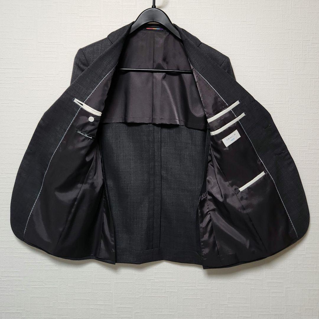 オリヒカ　メンズ　スーツ　スリーピース　グレー　チェック　ストレッチ　標準体型