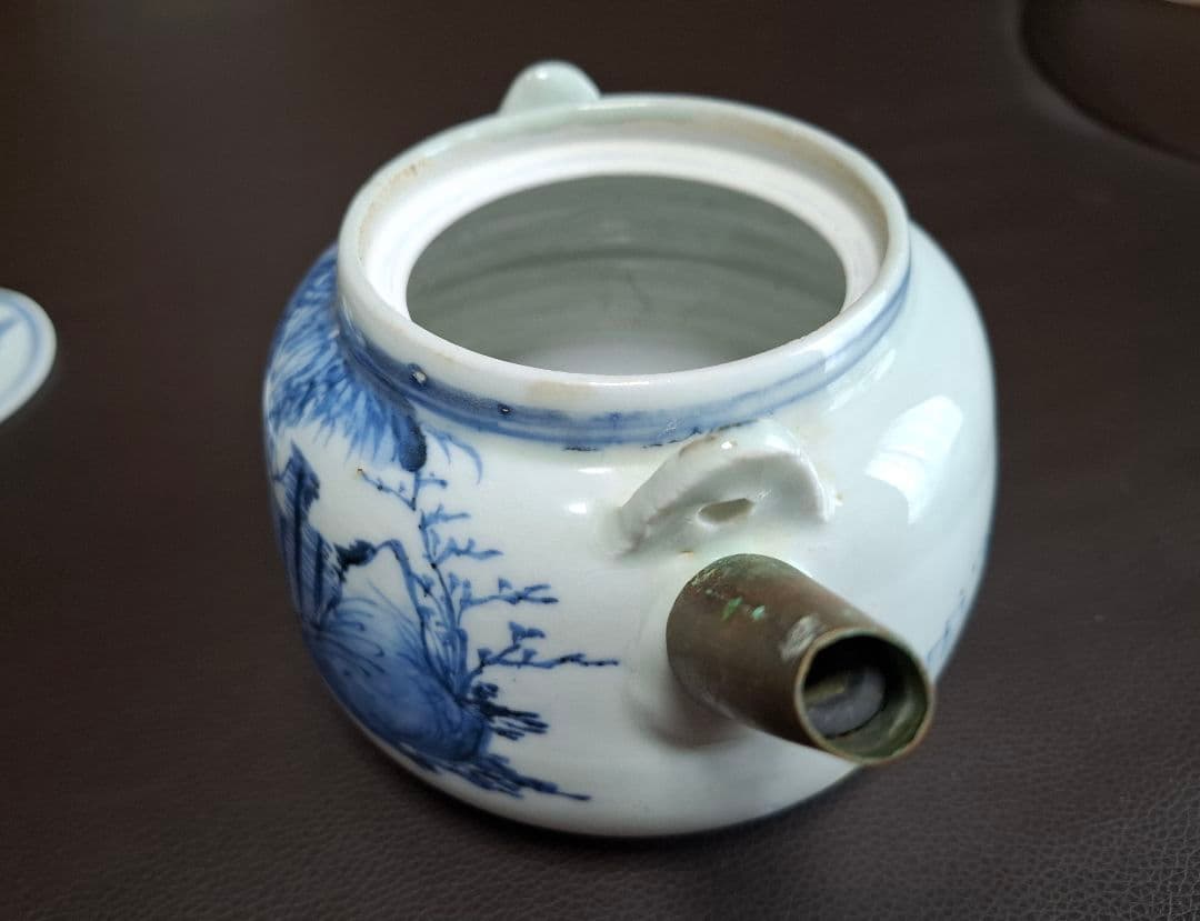 幕末　切込焼　染付山水文急須