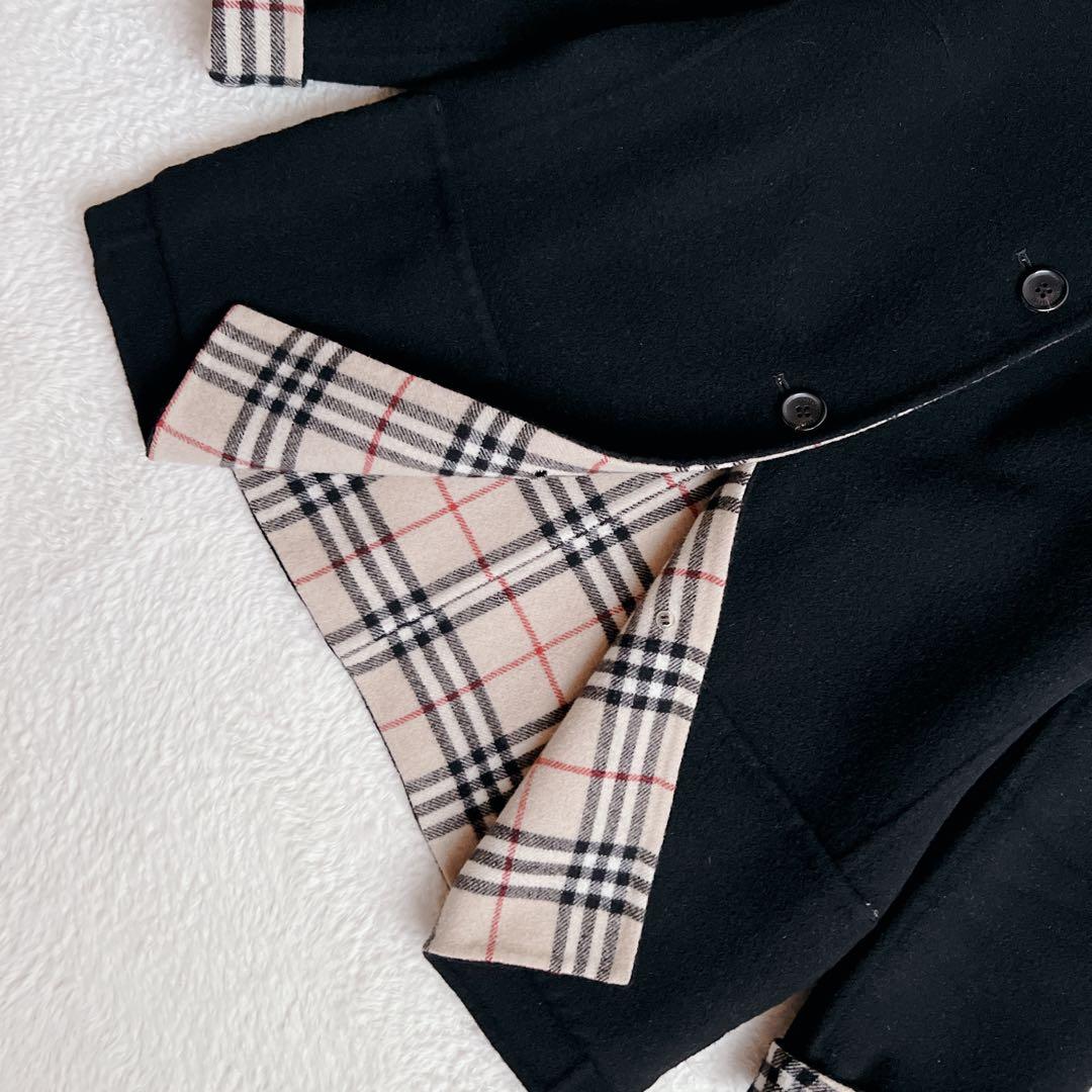 バーバリーロンドン ダブルフェイス コート ノバチェック カシミヤ ブラック L