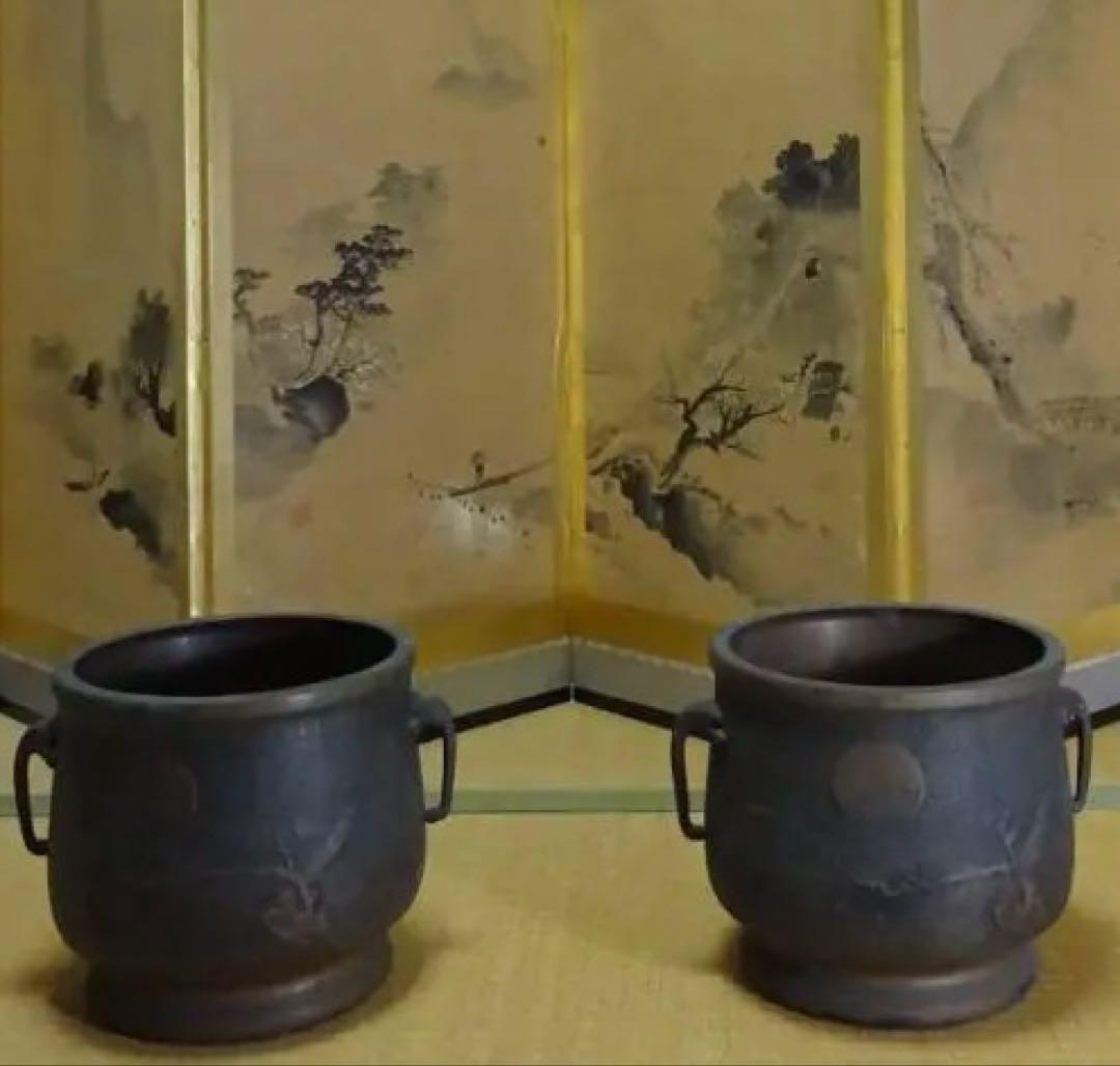 ２つ揃えの火鉢（一対）アンティーク＜25b19＞