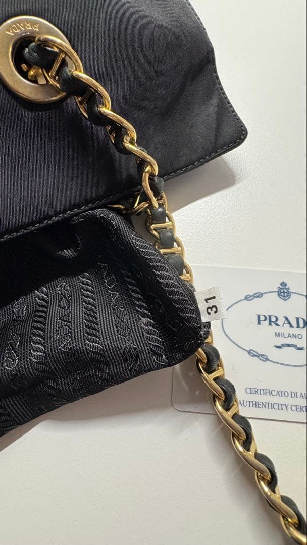 【美品】PRADAチェーン ショルダー トート バッグ ギャランティカード付