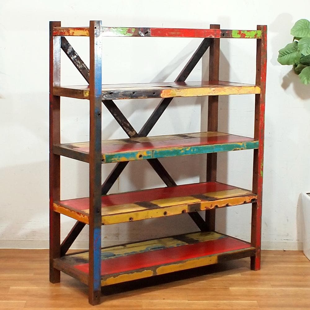 古材リメイク オープンシェルフ 120cm ペイント 古木 ビンテージ 飾り棚