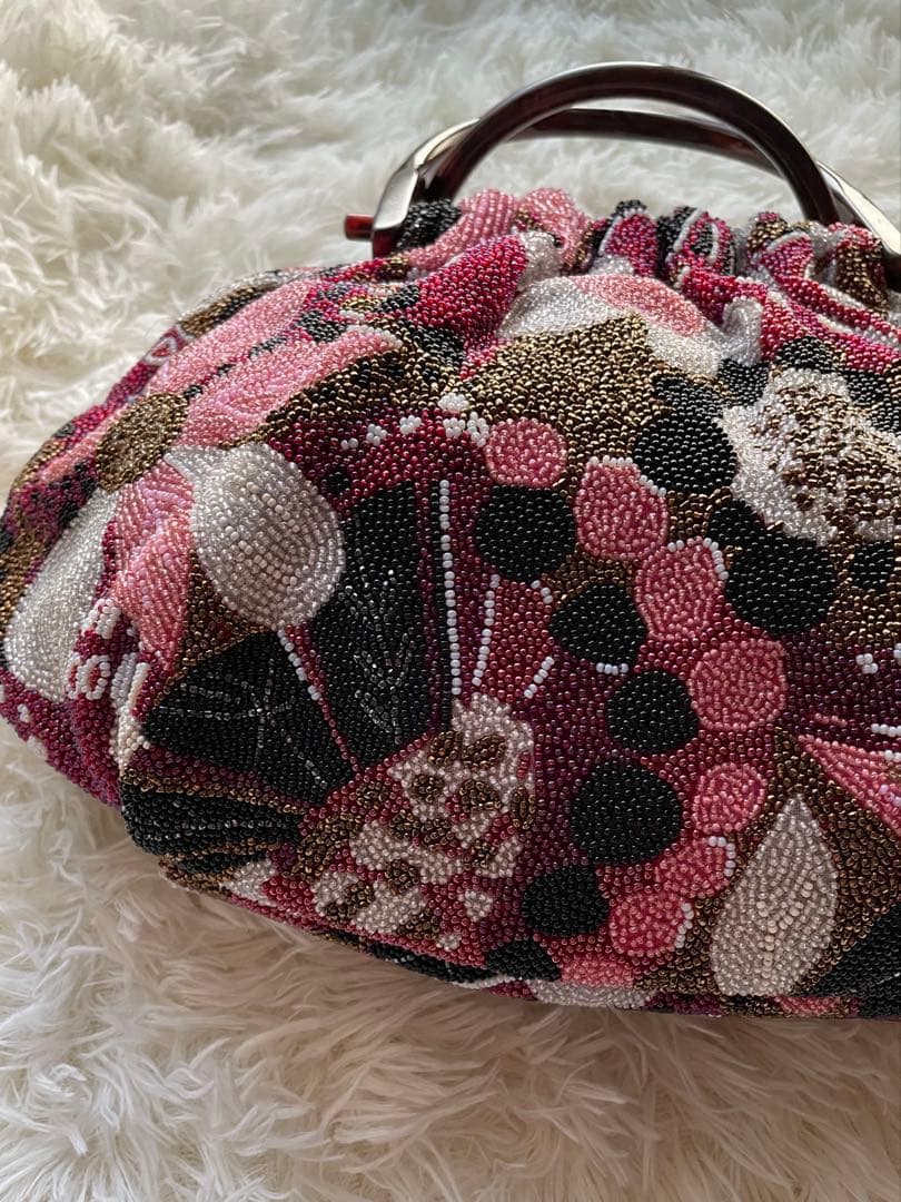 【美品】ビンテージ　総ビーズ　花柄　ハンドバッグ　和装　ビジュー