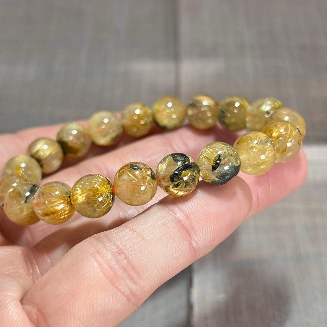 金運強　太陽放射ルチルブレスレット　ヘマタイト　ルチルクォーツ　2-3