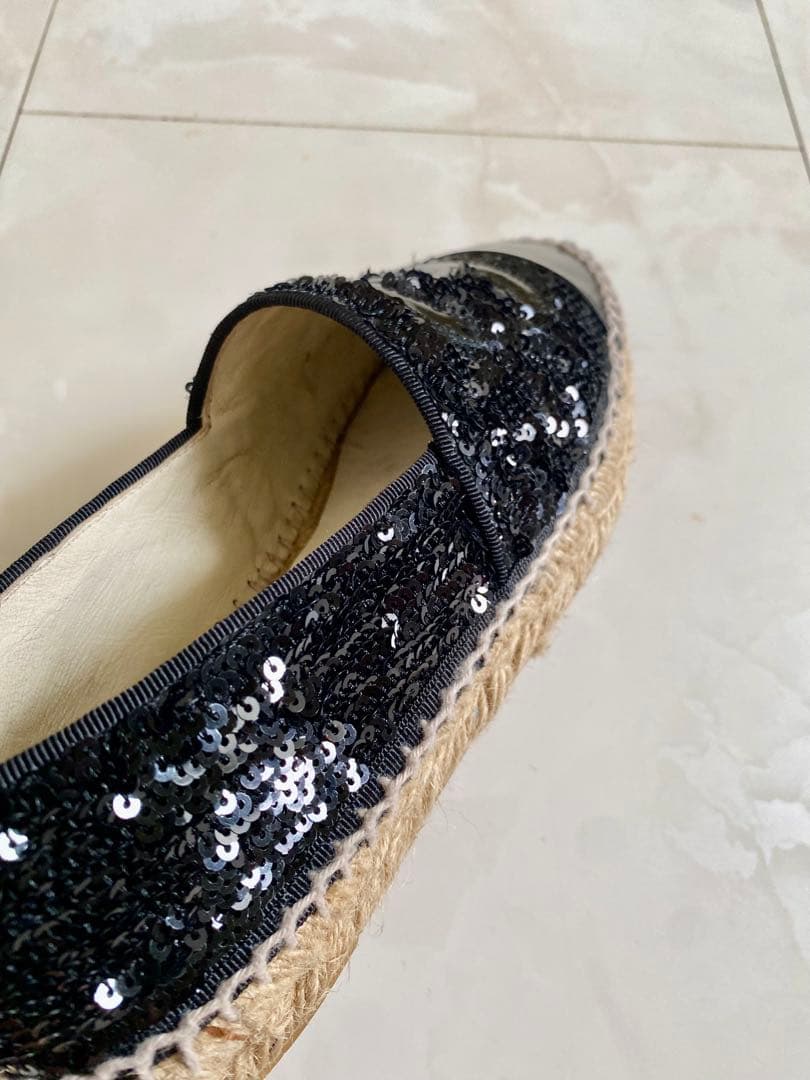 美品 CHANEL エスパドリーユ スリッポン スニーカー 黒 35 シャネル