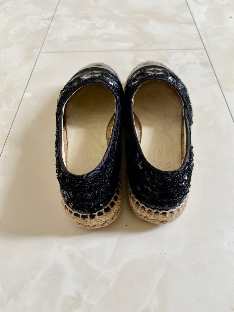 美品 CHANEL エスパドリーユ スリッポン スニーカー 黒 35 シャネル