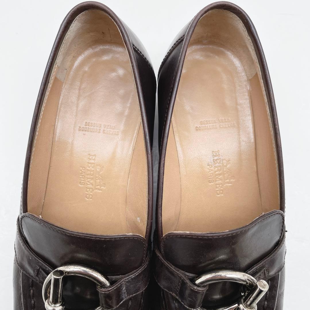 エルメス シェーヌダンクル ローファー 革靴 シルバー金具 レザー 25.0