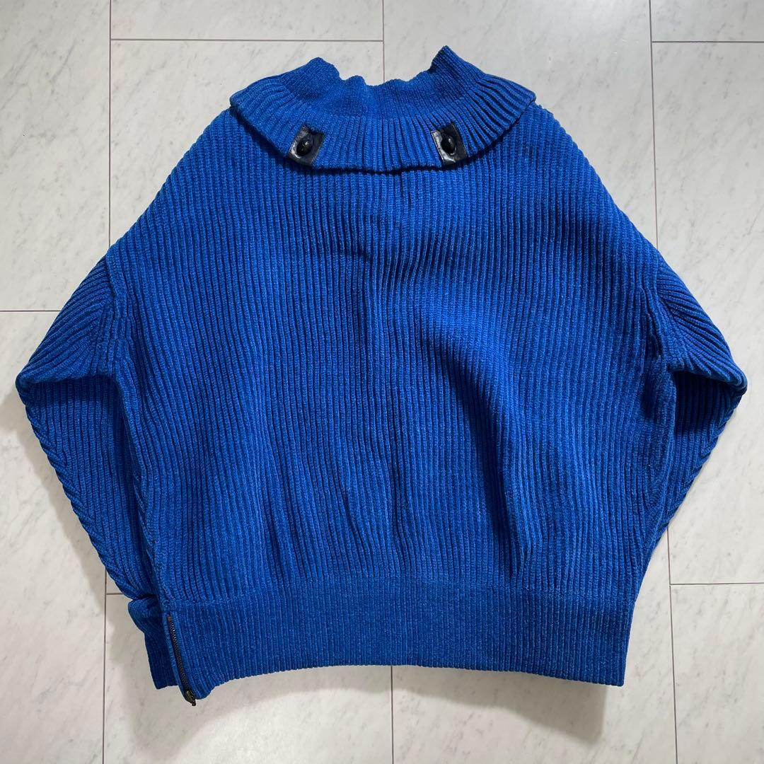 イッセイミヤケ 筆タグ ニット セーター レザー ジップ アーカイブ ブルー