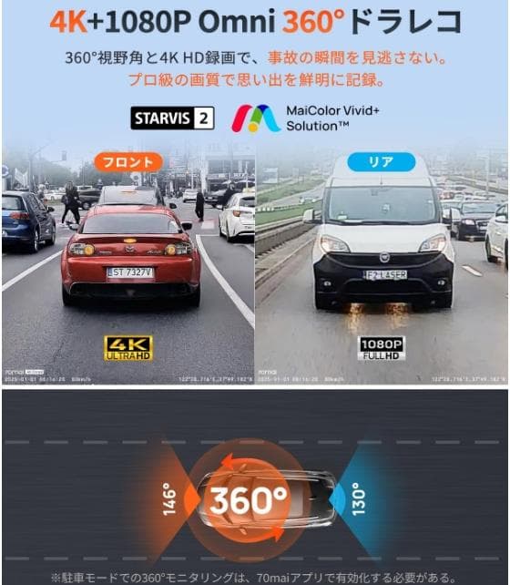 【新品未開封】70mai Dash Cam 4K Omni HDRSetドラレコ