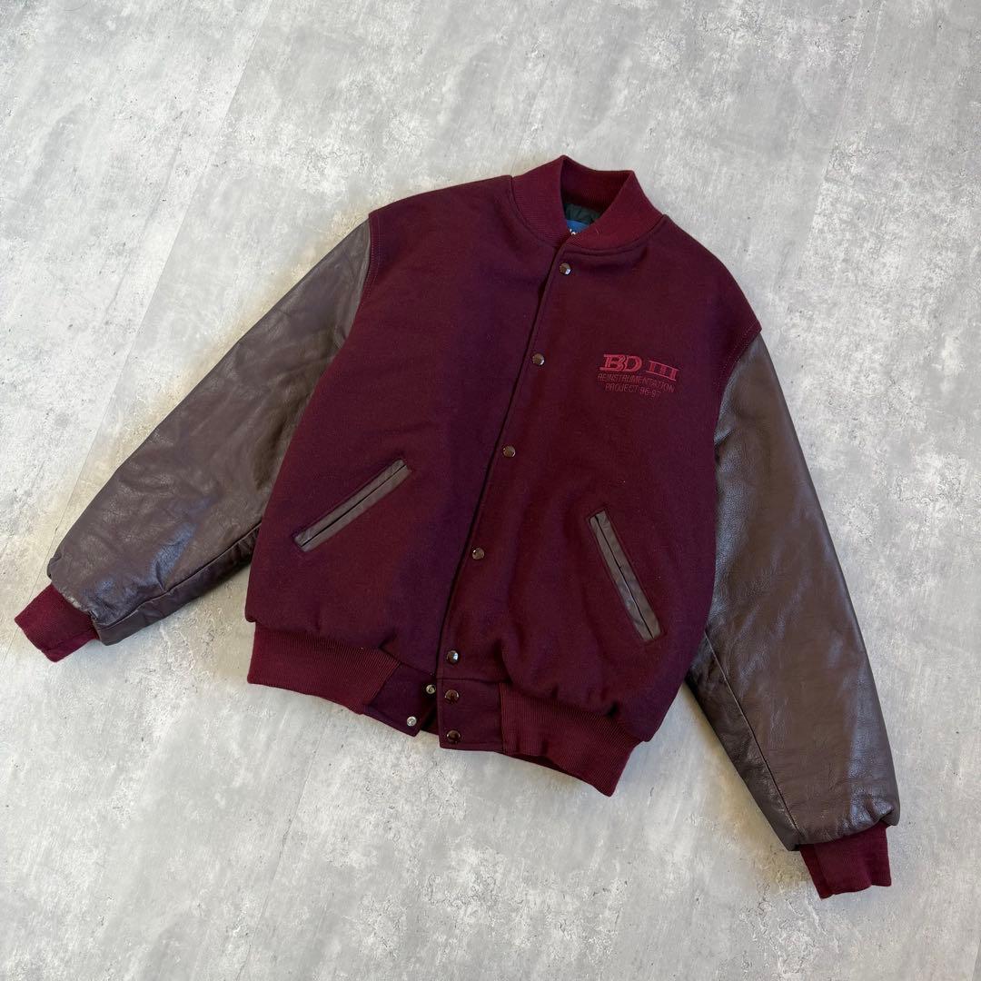 Holloway 90s USA製 ウール×レザー スタジャン ワインレッド L