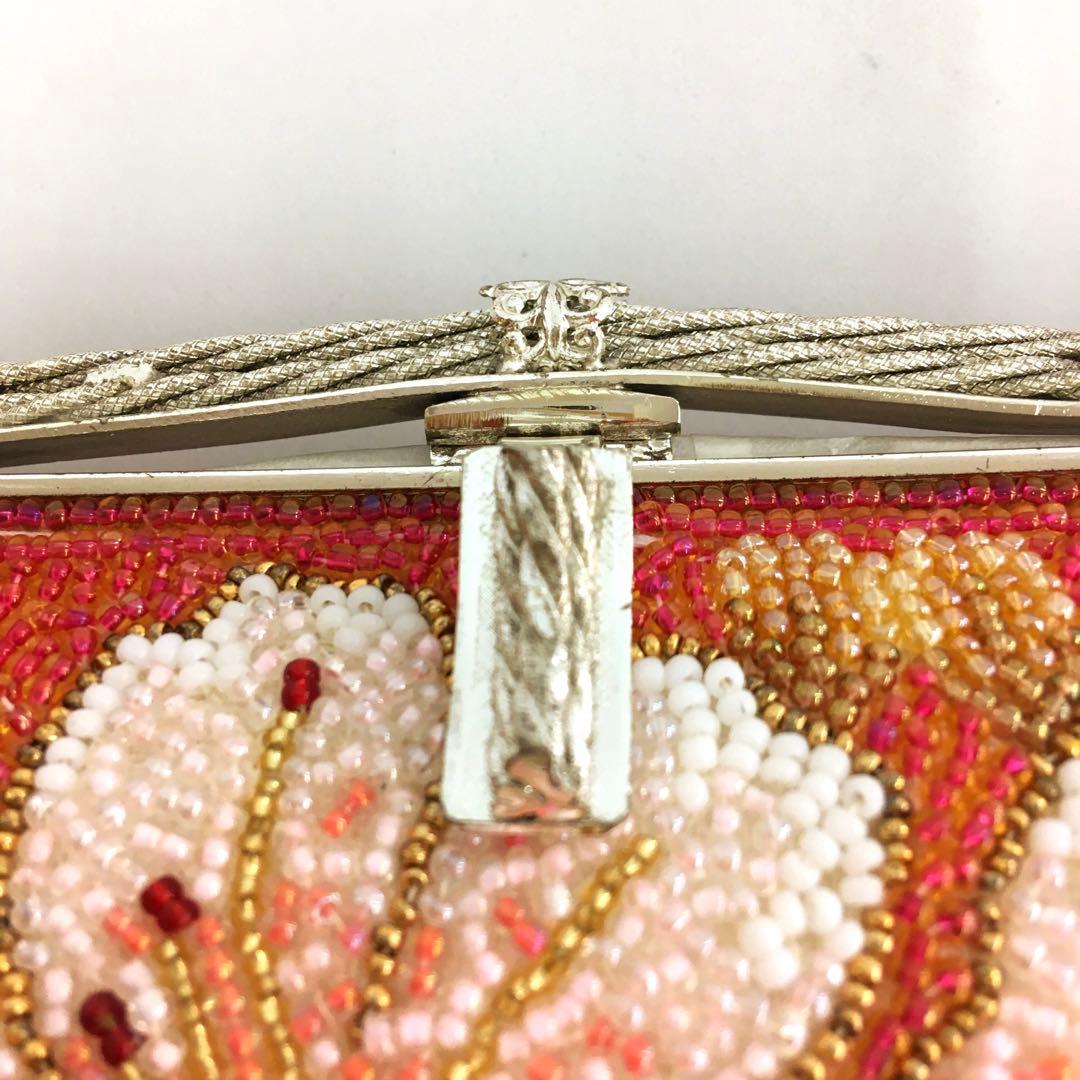 花柄ビーズ刺繍 がま口バッグ 総ビーズ　昭和レトロ