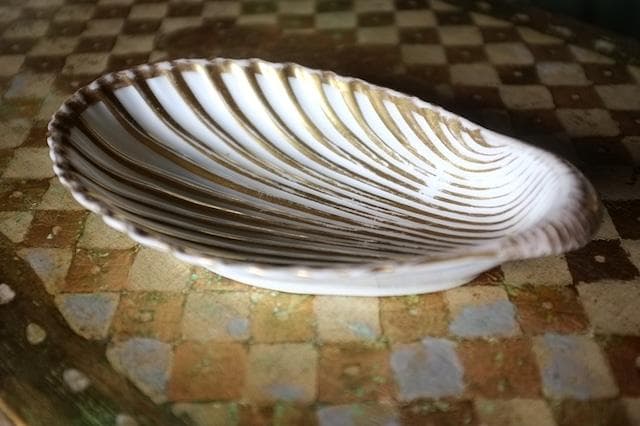 19世紀 金の貝と大きなラヴィエa パリ窯 プレート シェル アンティーク