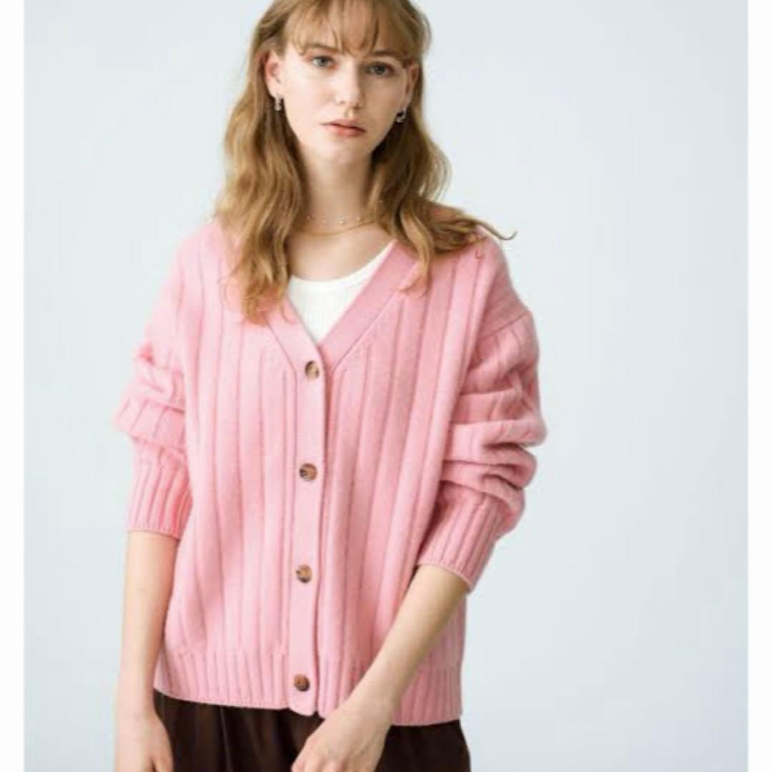 ebure ローゲージカシミア Vネックワイドリブニットカーディガン 白