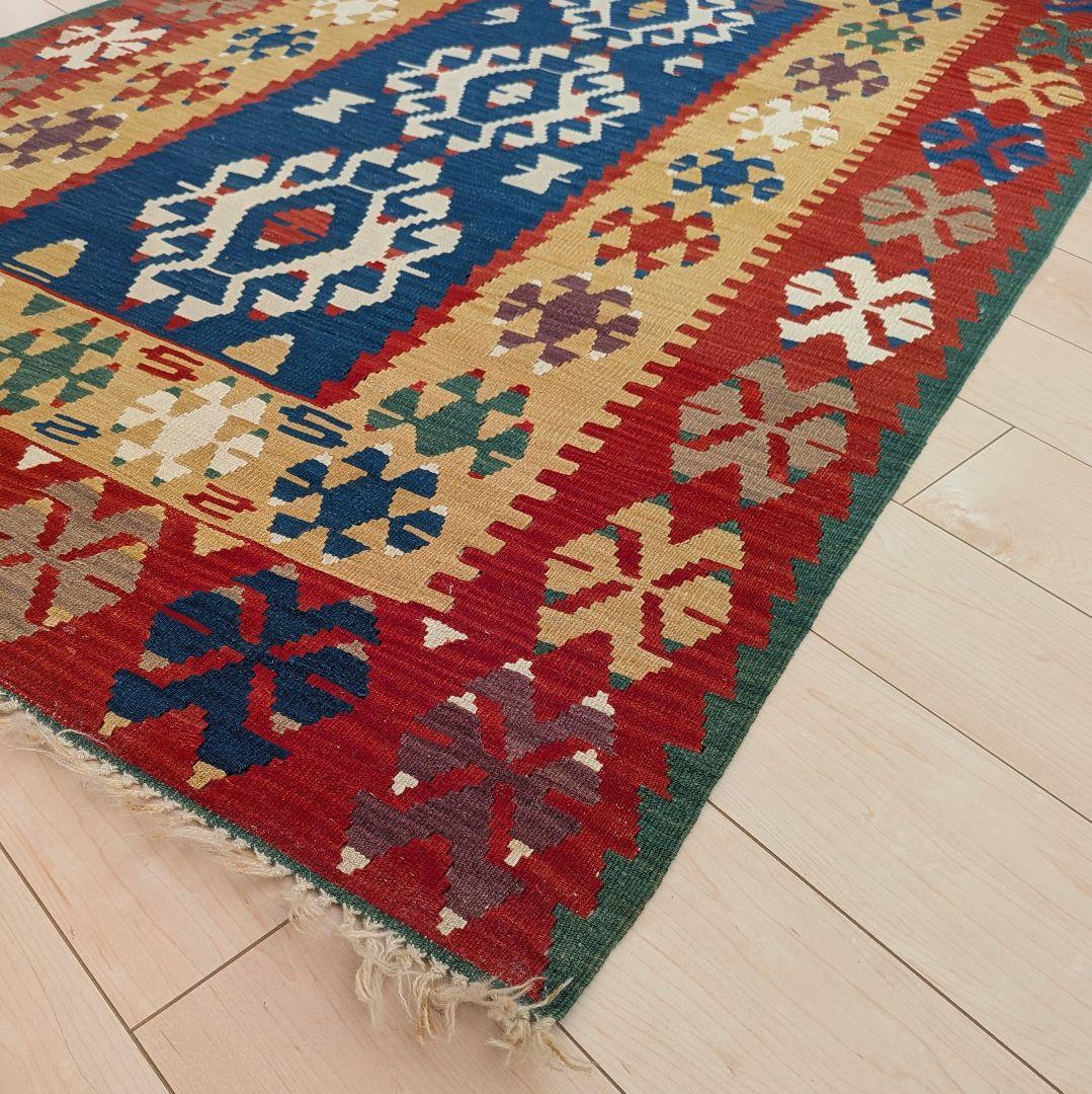 キリム手織り　幾何学模様ラグ 約177x113cm