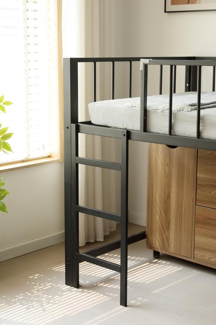 ロフトベッド パイプベッド シングル 高さ110cm 子供ベッド　BLACK