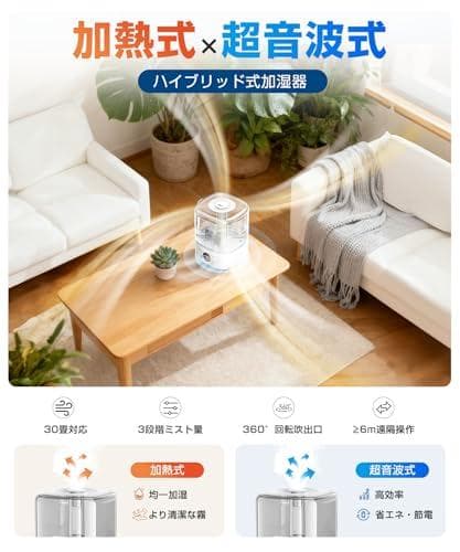 加湿器 ハイブリッド式 5L大容量【多重除菌·自動恒湿·360°回転吹_corg