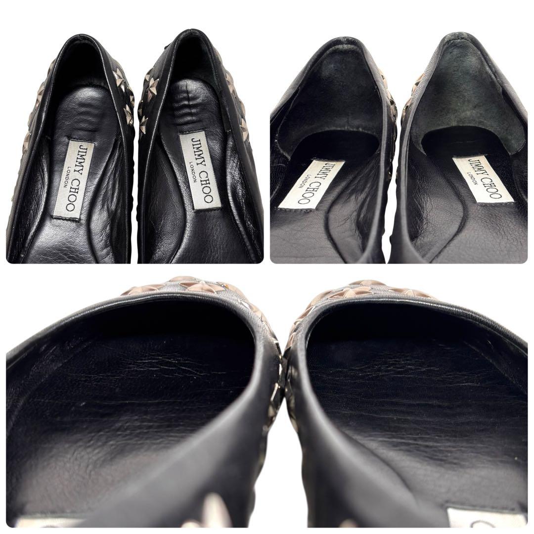 美品 ジミーチュウ 36 23 フラットパンプス スター スタッズ ブラック 黒