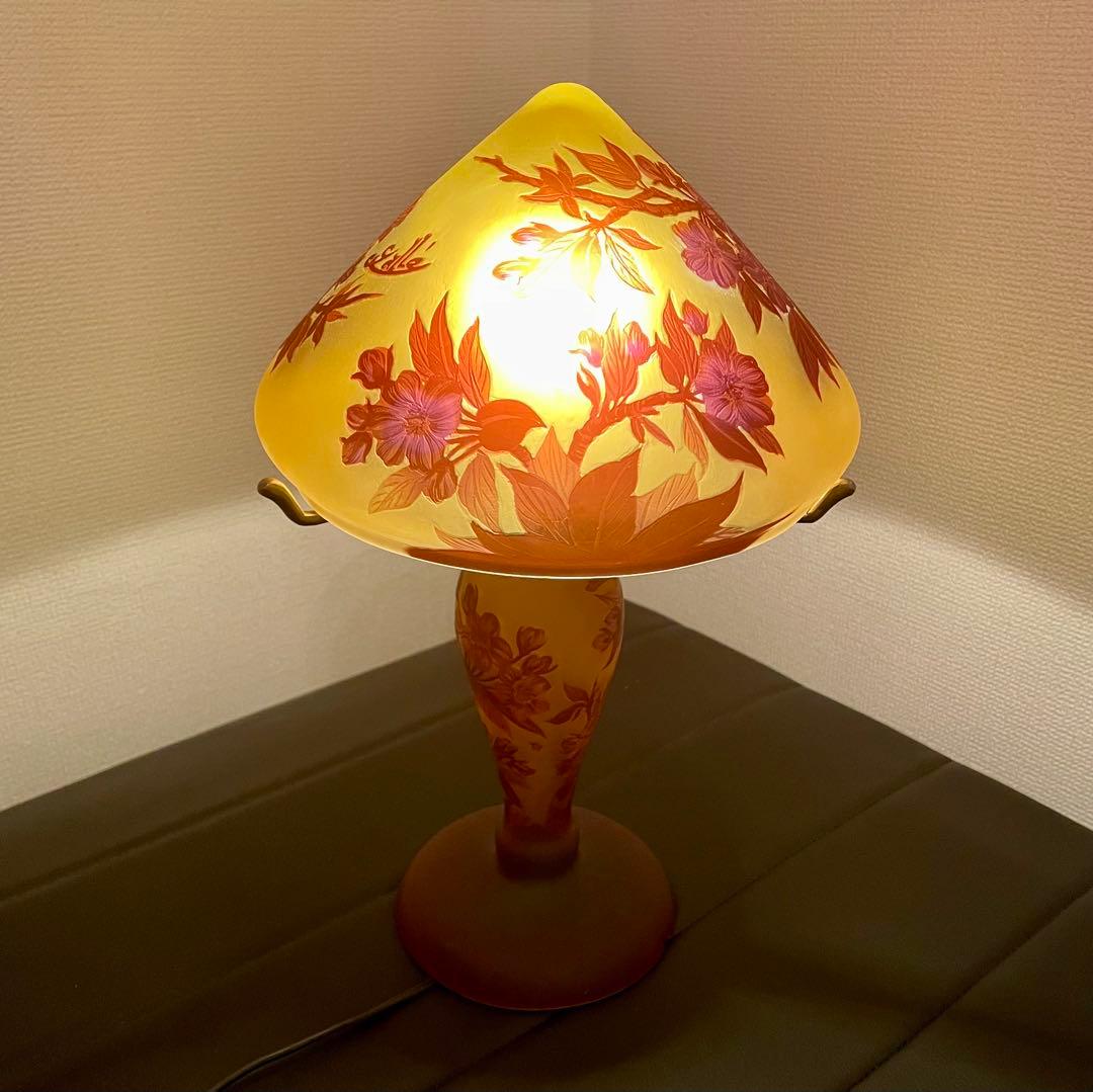 エミール・ガレ　アールヌーヴォー調 花文様 ガラス テーブルランプ 照明