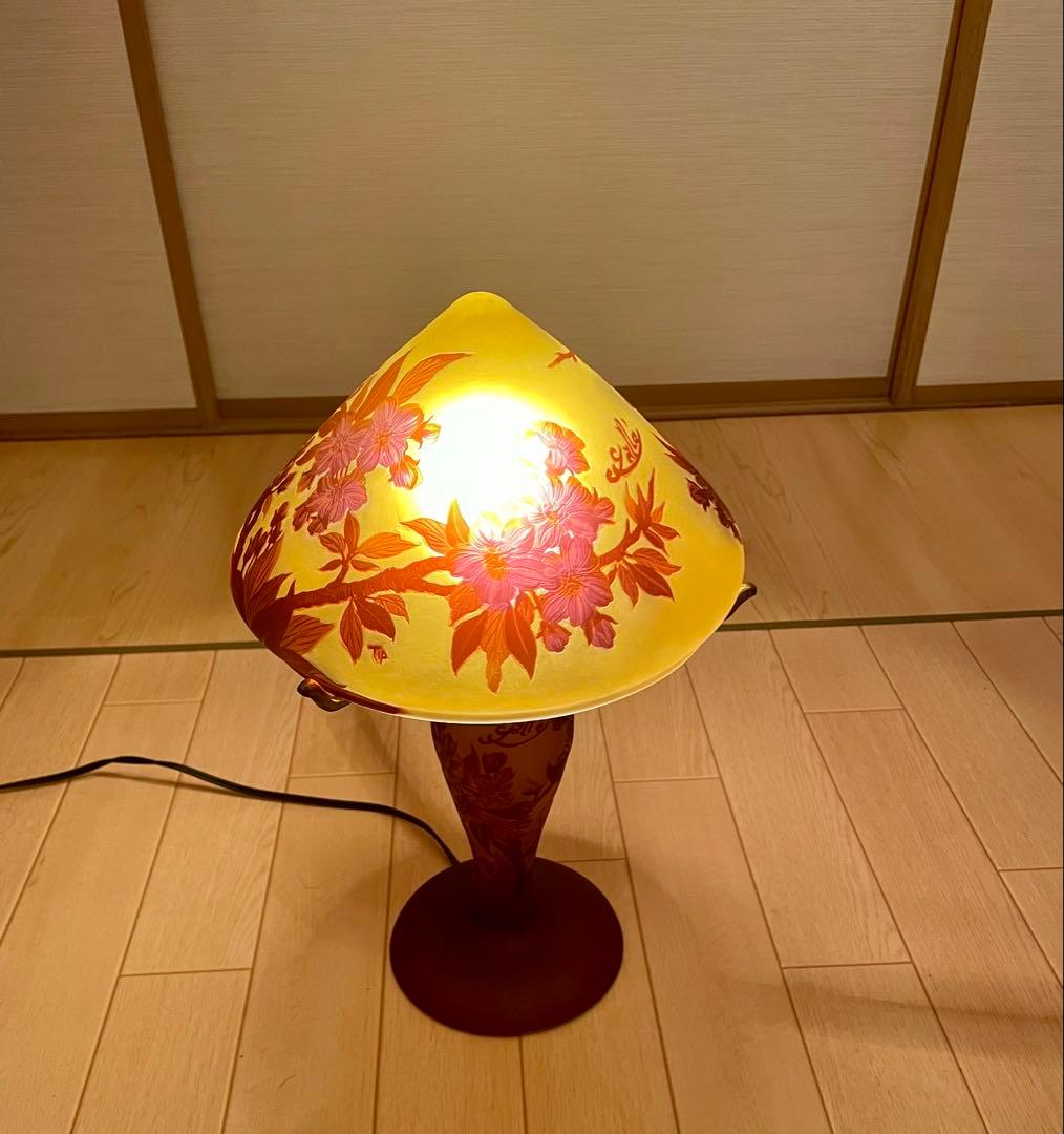 エミール・ガレ　アールヌーヴォー調 花文様 ガラス テーブルランプ 照明