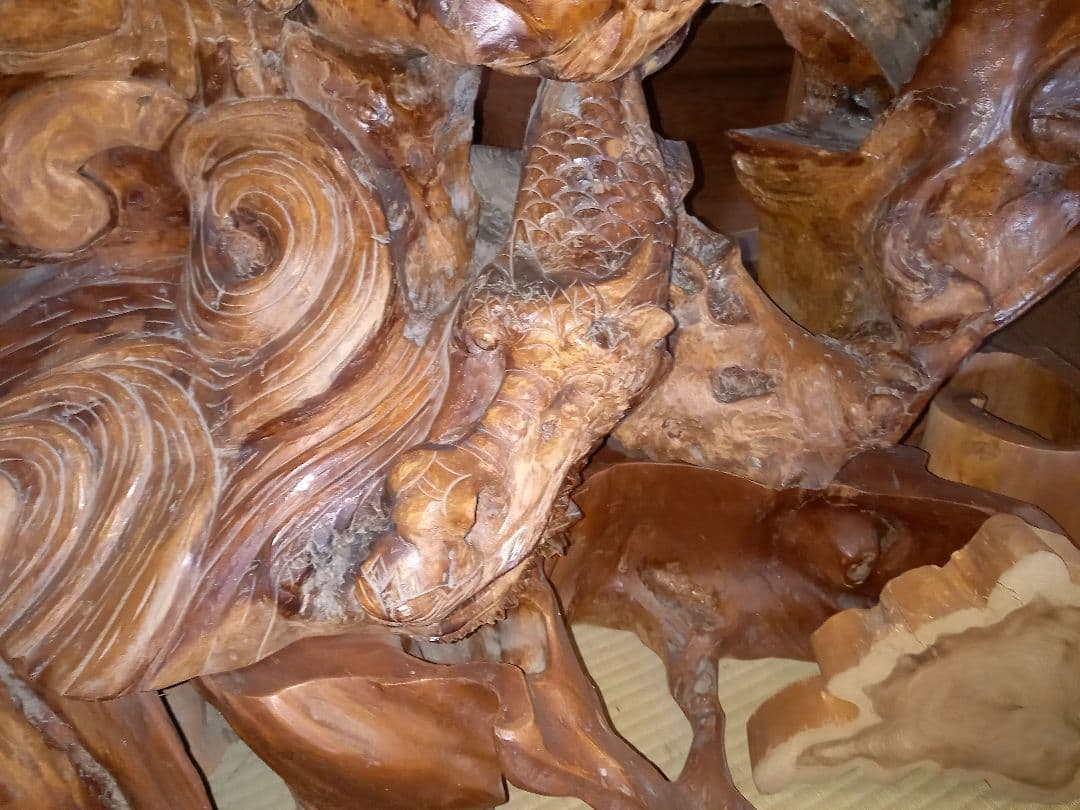 竜 龍 昇り龍 ドラゴンズ 欅 置物 衝立 パーテーション 一刀彫 天然無垢材